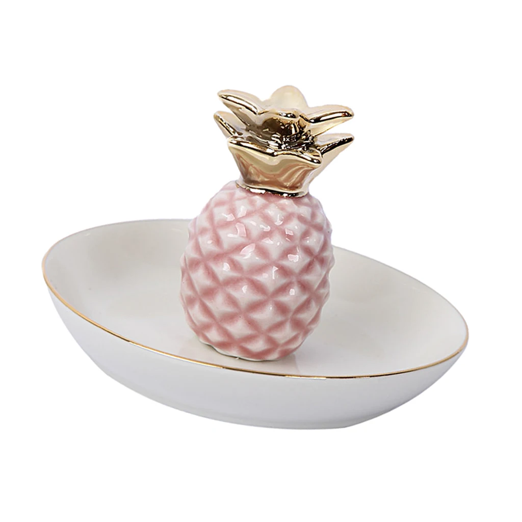 White Porcelain Ceramic with Gold Edge Tray Ananas Dish Key Trinkets Ring Holder Room Decor Plate