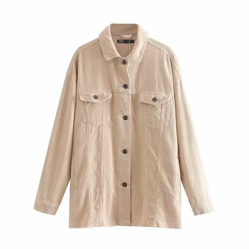 discounted Vintage Corduroy Jacket Coat Single Breasted Women Loose Oversize Long Coat Solid Color 2019 Autumn