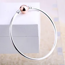 New 925 Sterling Silver Bangle Rose& Gold Ball Circular Clasp Suitable Bracelet Bangle Fit Women Bead Charm Diy Jewelry