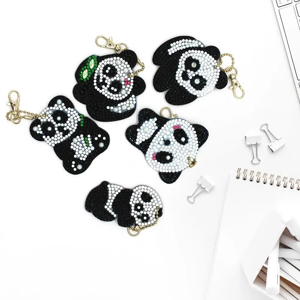 Panda Pattern 5D Diamond Painting Kits Diamond Keychain Mosaic Embroidery Bag Pendant Keyring Ornament Cute Gift For Kid diamond painting diamond keychains