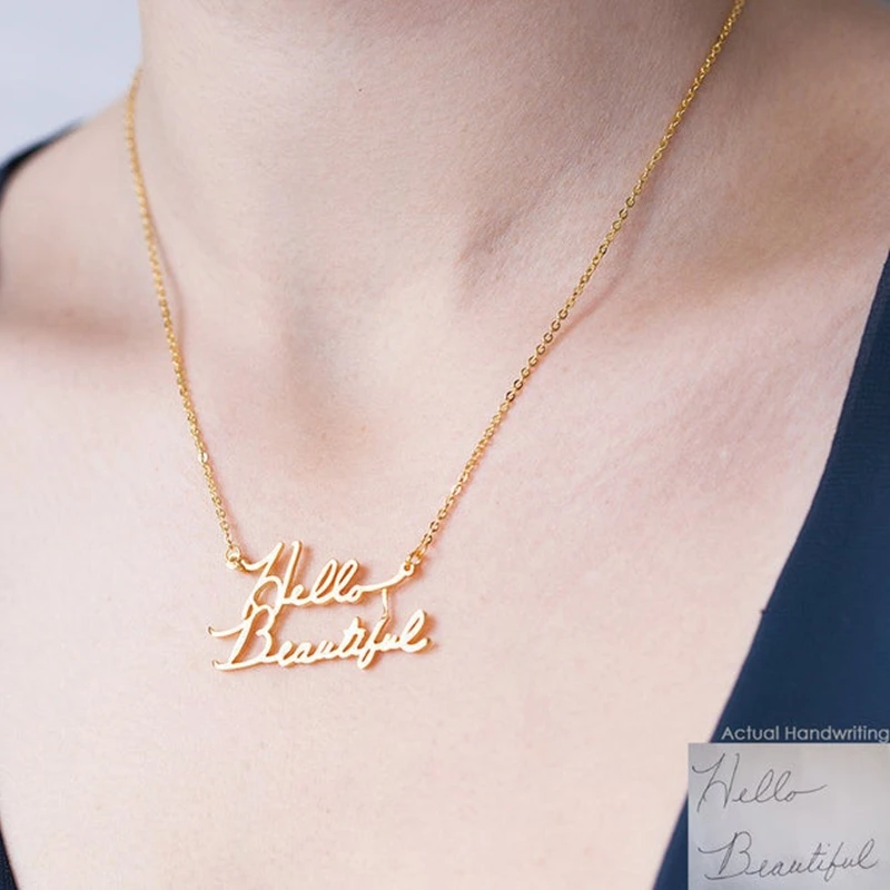 

Double Layered Handwriting Name Necklaces For Women Girl Custom Signature Pendant Necklace Personalized Friendship Gift Jewelry