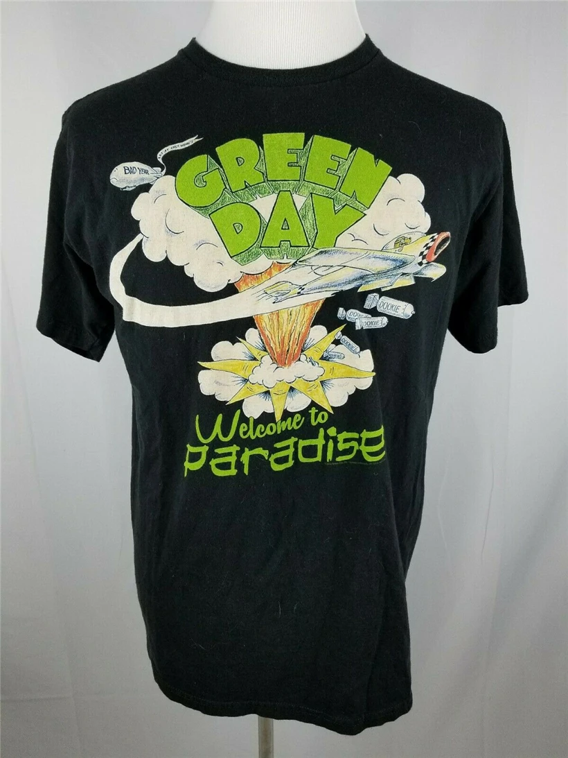 Vtg Мужской Зеленый День Добро пожаловать в рай Футболка Xl черный панк Рок Dookie
