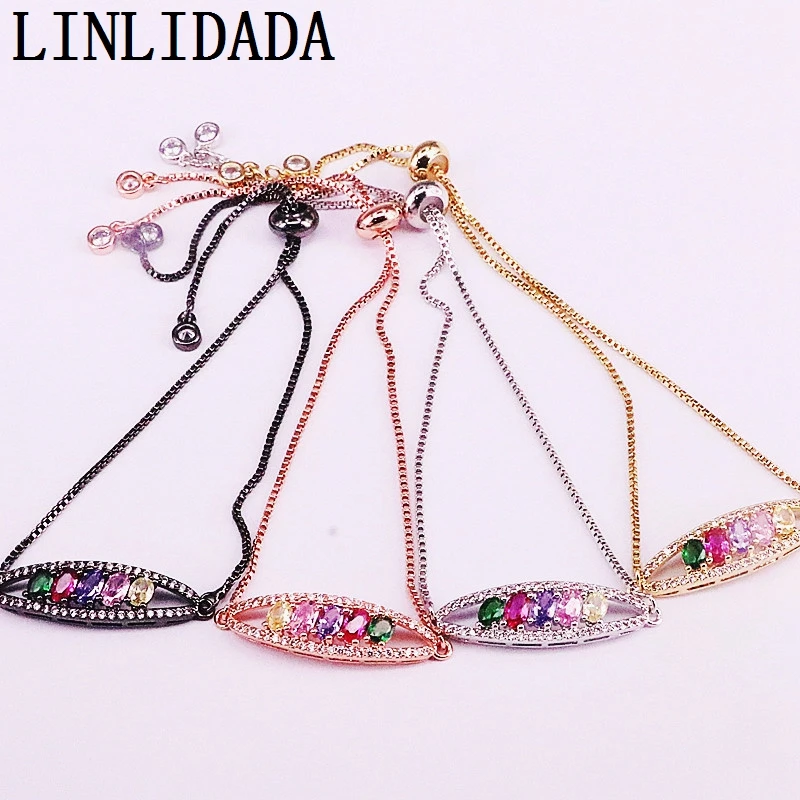 8 шт. Радуга CZ микро проложить Красочные циркония Леди Девушка звено браслеты Модное Элегантное Ювелирное Украшение Подарки