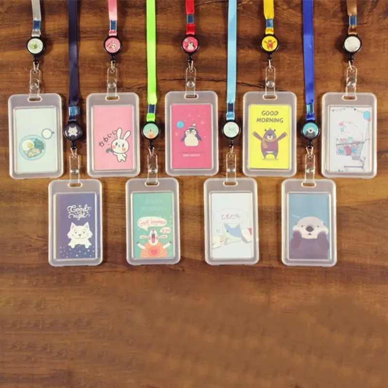 

Cartoon Plastic Bus ID Card Holder Case Badge Retractable Reel Neck Strap Lanyard M5TE