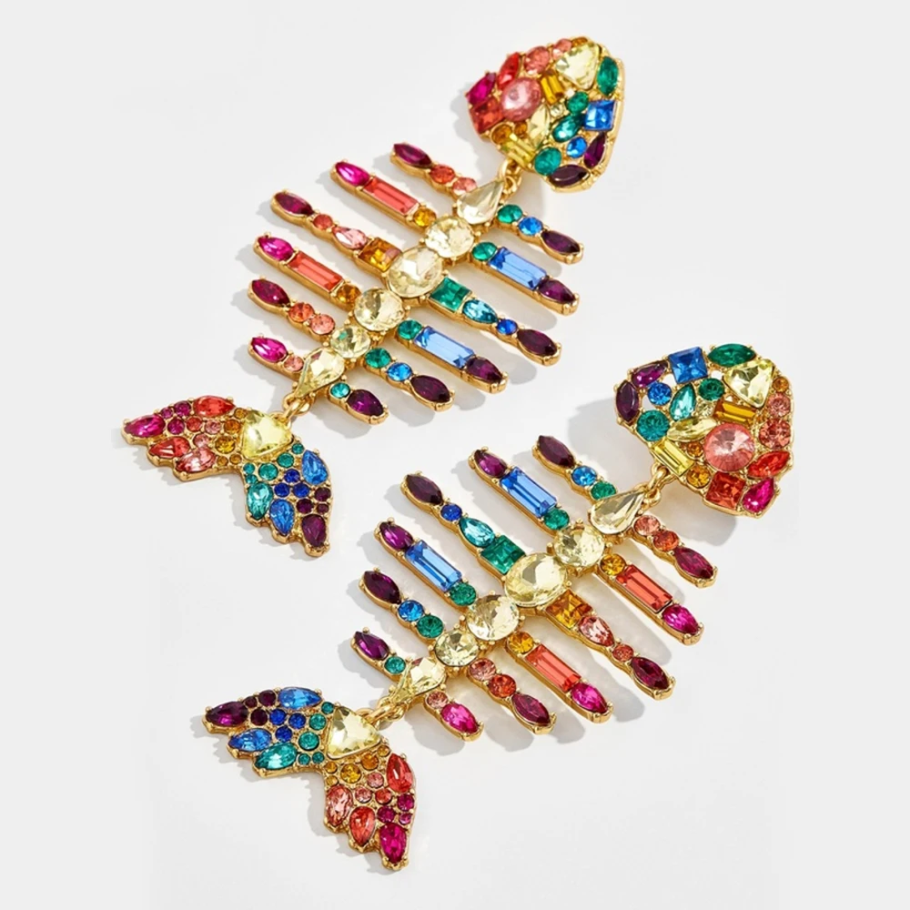 Itenice, богемные серьги с рыбками для женщин, разноцветные стразы, массивные серьги в стиле барокко, висячие серьги, ювелирное изделие