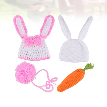 

1 Set Baby Photography Costumes Twins Baby Photographic Decoration Baby Rabbit Hat Carrot Accessories