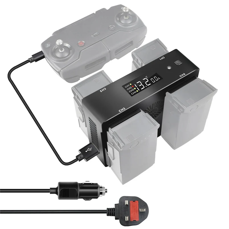 4-in-1 smart battery charging hub LED display smart charger for DJI Mavic AIR Drone USEUUK plug cable car charger 20N6 (16)
