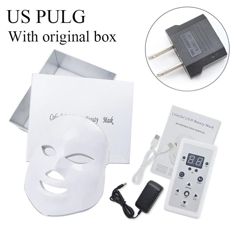LiCheng светодиодный маска для лица, фотонотерапия, 7 цветов, светильник для ухода за кожей, омоложение, удаление морщин и акне, для лица, beauty Spa - Цвет: with original box us