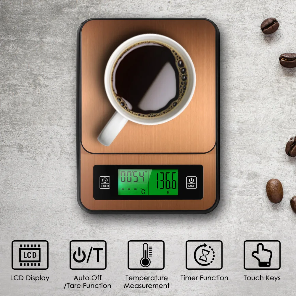  LCD Display Green Backlight 3kg/1g Digital Coffee Scale Multifunction Kitchen Food Scale with Timer - 4000327175651