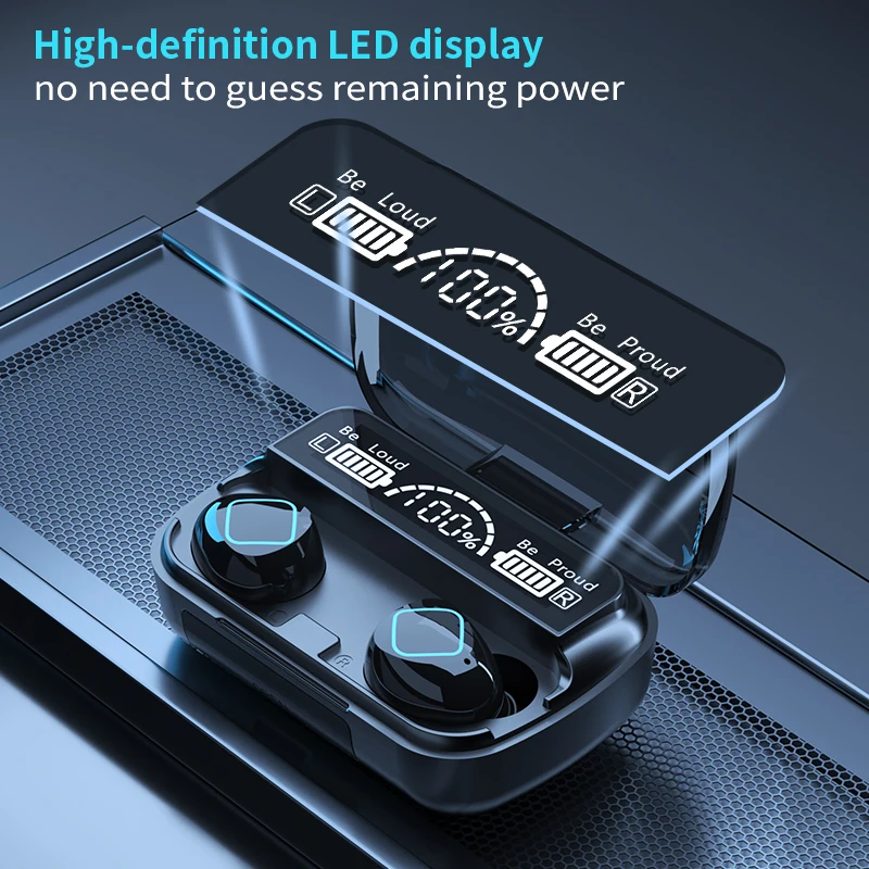 M10B TWS 5 1 Bluetooth Headset Sports Wireless LED Display Ear Hook Running Earphones IPX7 Waterproof Erbuds with Microphones
