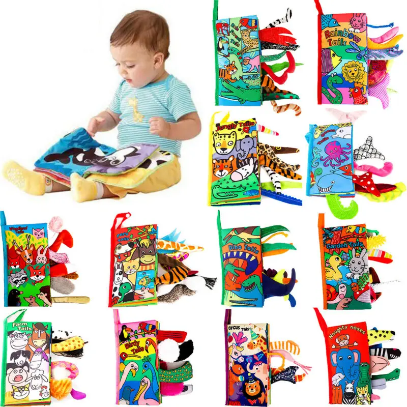 

pudcoco 2020 New Kids 3D Animal Tails Cloth Book Baby Puzzle Toy Development Education Books Best Gift for Newborn Baby