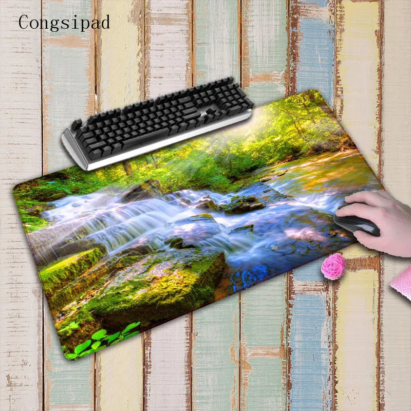 Congsipad Waterfall beautiful scenery Large Lock Edge Mouse Pad Computer MousePads Laptop Gaming Mi