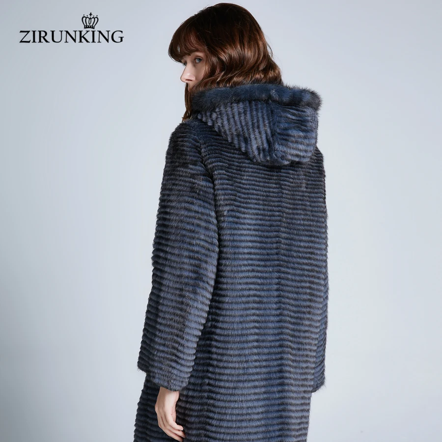 ZIRUNKING Women Real Mink Fur with Down Coat Lady Reversible Natural Fur Long Coat Female Winter Warm Outerwear Clothing ZC1904