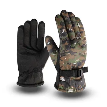 

Mens Winter Waterproof Thermal Full Finger Gloves Thick Plush Lining Camouflage Print Anti-Slip Palm Adjustable Snow Ski Mittens