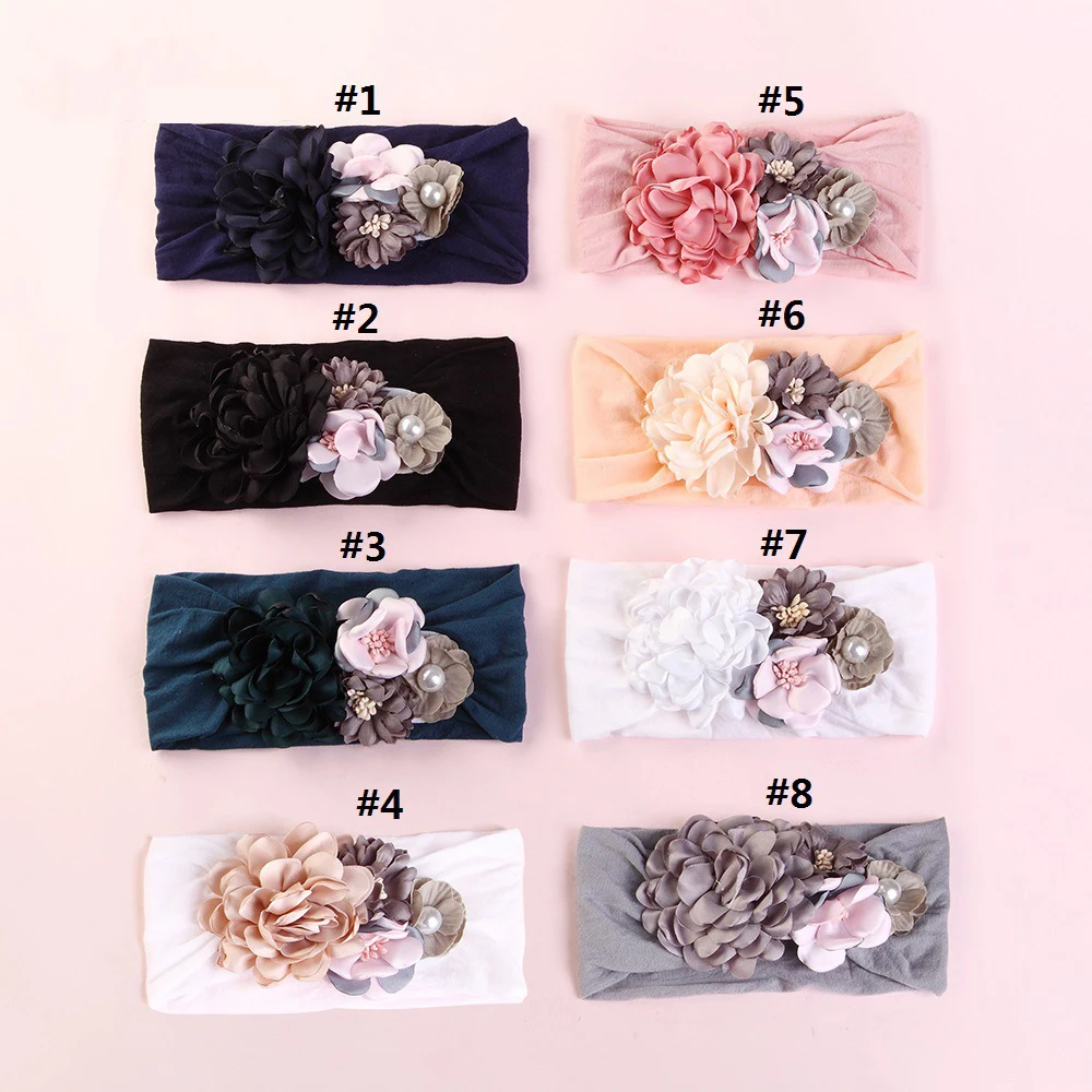 WARMOM Elastic Headband For Baby Girls Nylon Flower Hairband Flower Turban Headwrap Hair Accessories Cute Princess Hair Band