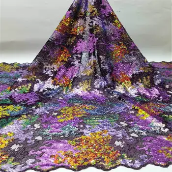 

5Yard Soft Hand Cut Elegant African French Lace Fabric Shiny Wedding Nigeria Ghana Celebration Dress With Sequins XY3064B-1