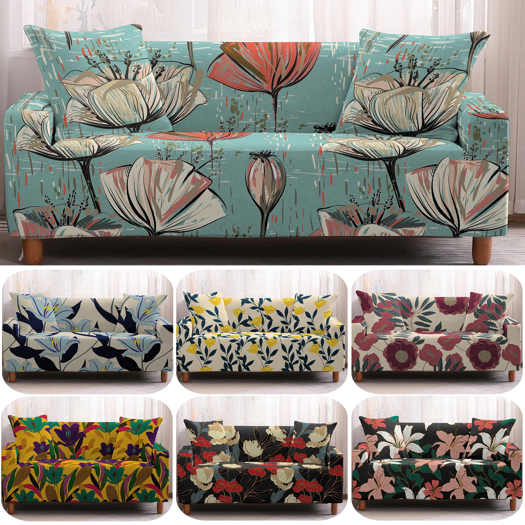 Flowers Floral Printed Universal Stretch Sofa Cover Elastic Couch Slipcover Seat Covering 1/2/3/4 | Дом и сад