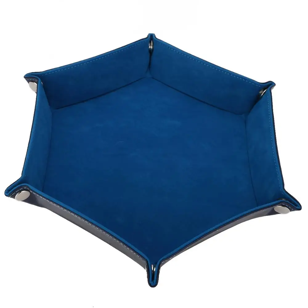 Blue 4 цвета из искусственной кожи шестигранные игральные кости складной прокатный лоток кости коробка для хранения для настольных игр настольные игры дропшиппинг - Цвет: Blue