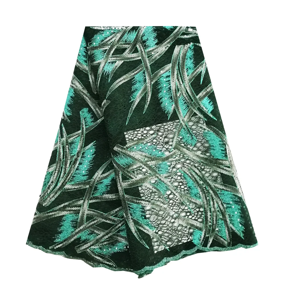 

Dark green nigerian lace fabrics 2019 high quality sequence lace fabric with beads guipure cord lace for wedding party dress
