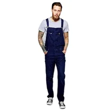 Mono azul oscuro de cintura alta para hombre, pantalones vaqueros ajustados con bolsillos, ropa de calle con tirantes, monos a la moda, novedad