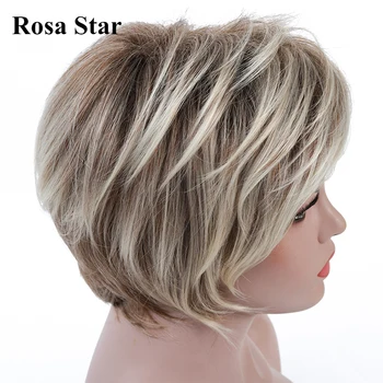

Rosa Star Short Synthetic Hair Wig Ombre Brown mixed Blonde Hair Wigs Natural Daily Wigs Heat Resistant Full Wig for Women
