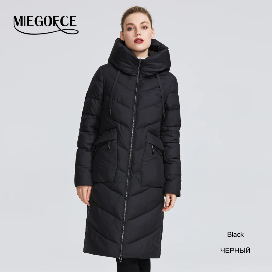 201 Black MIEGOFCE Длинный пуховик зимний женский густой на выход пальто для женщин модная женская парка высококачественный брэнд женских пуховиков Новая коллеция от дизайнера - Цвет: 201 Black