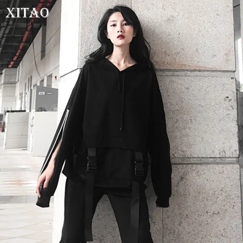 XITAO, черные толстовки с капюшоном на шнурке, модная новинка, зимние толстовки с капюшоном и карманами, повседневные толстовки с длинным рукавом, DMY1794