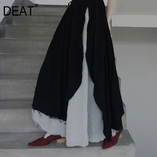 [DEAT] высокая эластичная талия, черная комбинированная разноцветная Асимметричная юбка средней длины, женская мода, новинка, весна-осень, 13F118