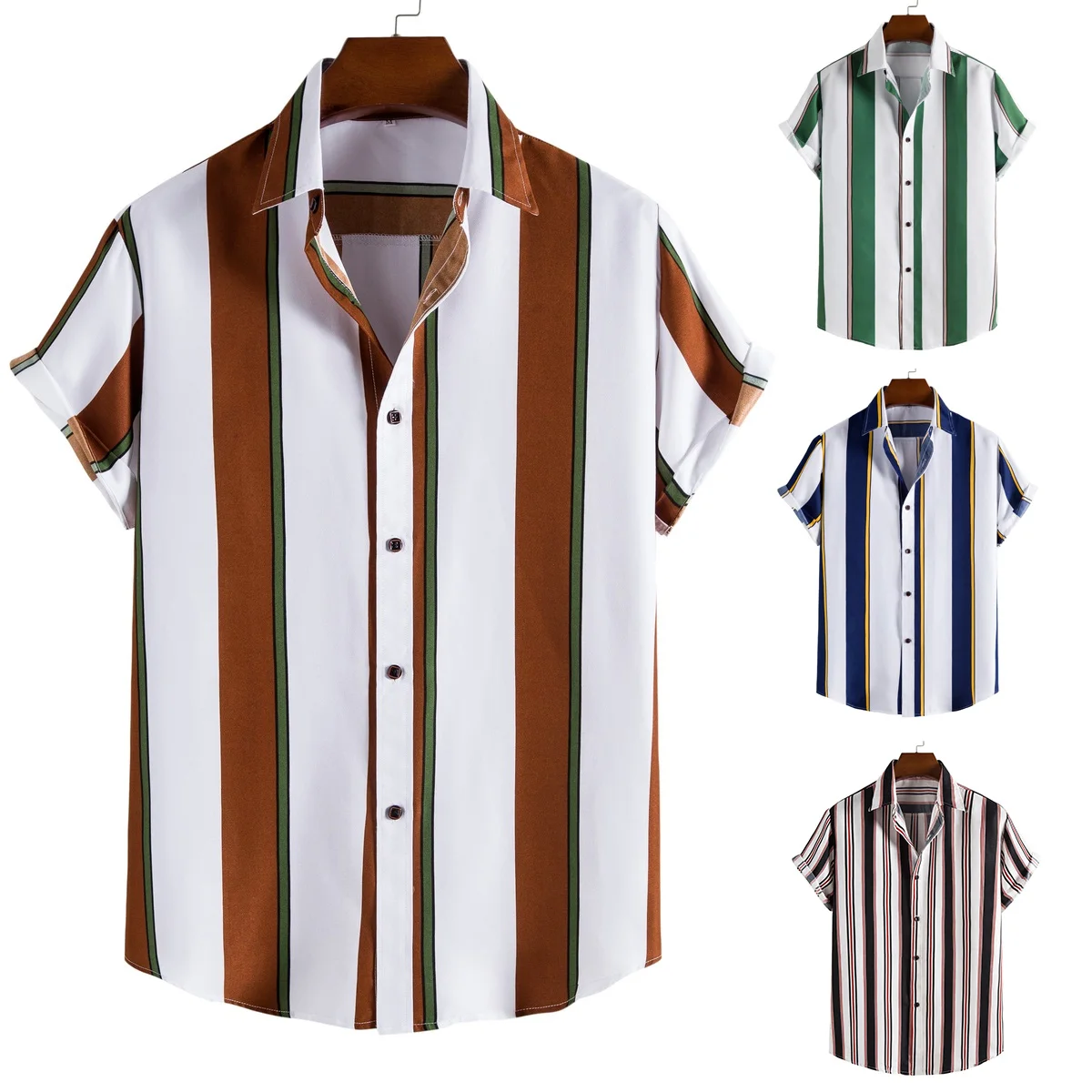 Men's Casual Shirt Button Up Shirts Printed Striped Beach Top Spring Summer Fashion for European Size US XS-XL | Мужская одежда