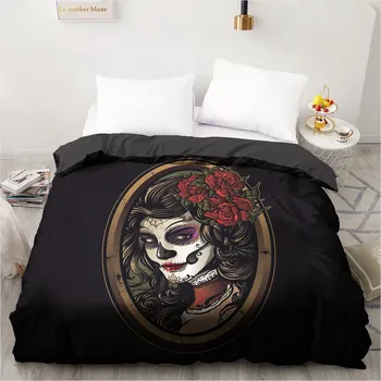 

3D Printed Custom Design Duvet Cover Quilt Comforter Blanket Case Covers Bedding Set Skull Beauty Rose Black Double Full Size