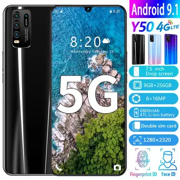 

2020 New Global Version Y50 7.5 Inch Large Screen Smartphone Android Deca Core 8GB RAM 256GB ROM 6800mAh 4G LTE Moblie Phone
