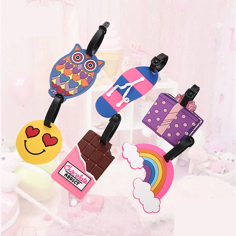Мультяшные животные Kawaii багажные бирки портативные туристические Аксессуары Чемодан Силикагель держатель ID адрес девушка багаж посадочная этикетка