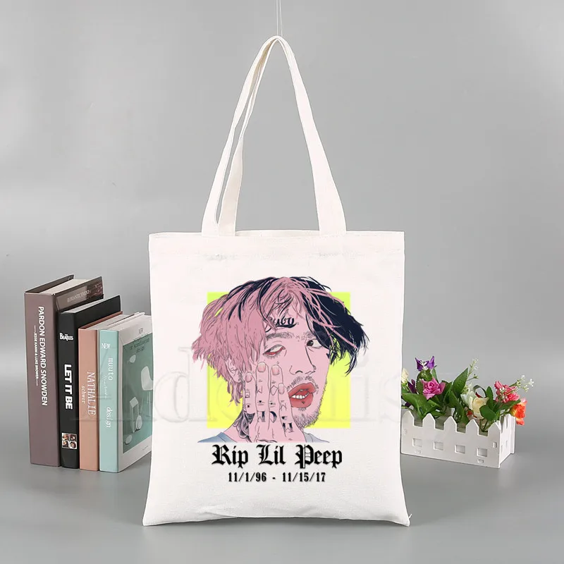 

Lil Peep Hip Hop Rap Rapper Music Graphic Cartoon Printed Canvas Shoulder Bag Funny Large-capacity Eco Environmental Shopper Bag