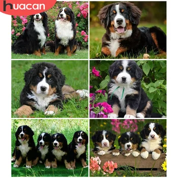

HUACAN Full Square Round Diamond Painting Dog Cross Stitch Diamond Embroidery Animal Rhinestones Pictures Handicrafts