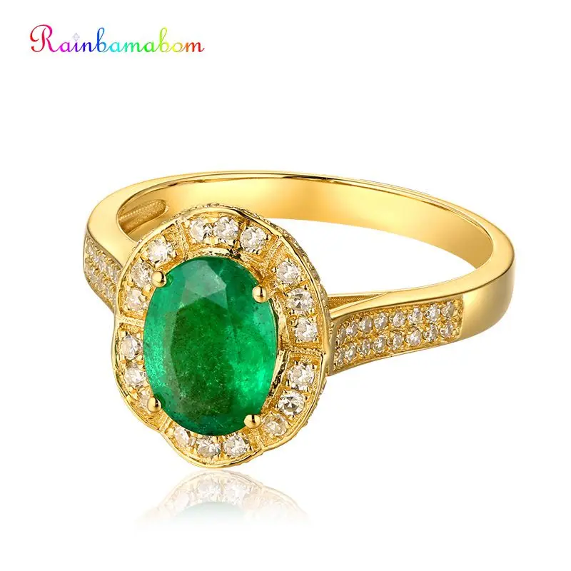 Rainbamabom 925 Solid Sterling Silver Emerald Gemstone Wedding Engagement Cocktail Yellow Gold Ring Fine Jewelry Gifts Wholesale | Украшения