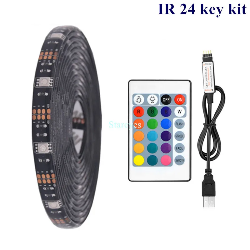 SMD 5050 RGB Светодиодные ленты DC 5 В USB светодио дный полосы света Гибкие IP20 IP65 Водонепроницаемый лента 1 м 2 м 3 м 4 м 5 м Добавить пульт дистанционного управления для ТВ фон - Испускаемый цвет: Black PCB IR24 Key