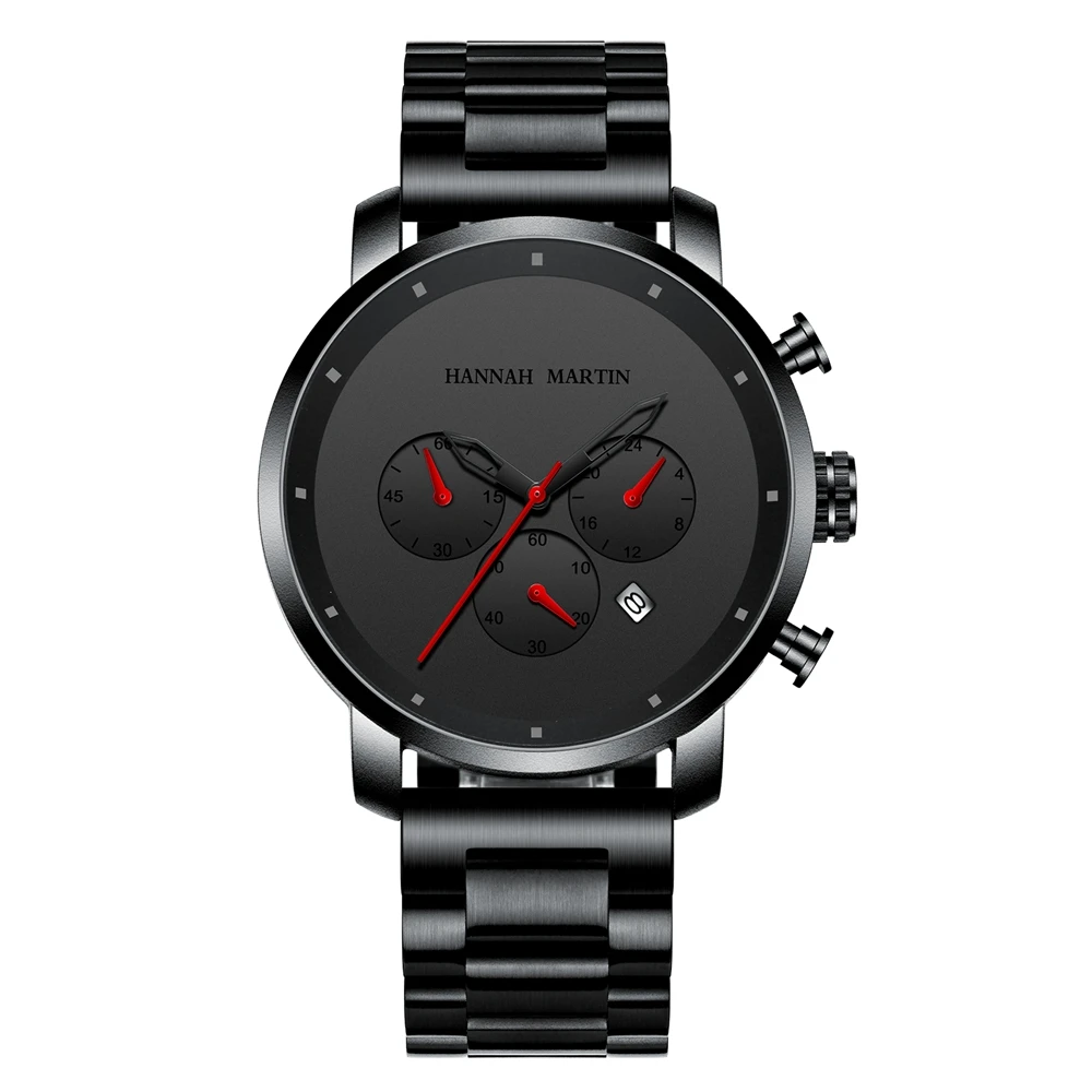

Anke Store 2020 New Simple Japanese Movement Full Black Stainless Steel Multi-function Calendar Men's Top Brand Luxury Watches