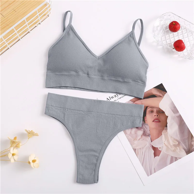 cheap bra and panty sets 2Pcs Seamless Women Padded Bra Brazilian Panties Set Sports Bra Set Sexy Thongs Girl Lingerie Fitness Crop Top Underwear lounge underwear set