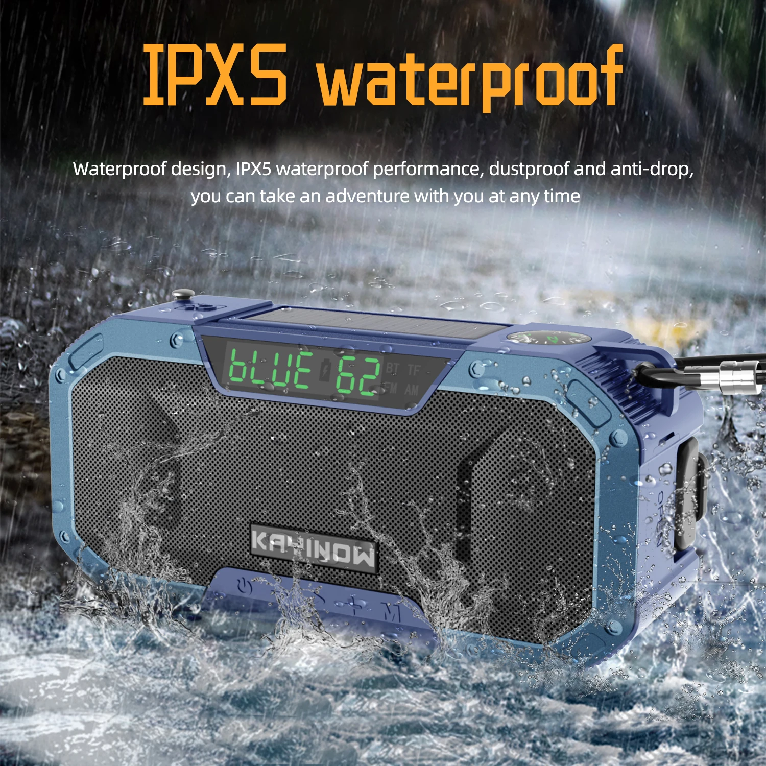 2021 Multifunctional Portable Bluetooth Speaker Hand Crank Solar Radio AM/FM Radios LED Flashlight and 5000mAH Power Bank w/ sos