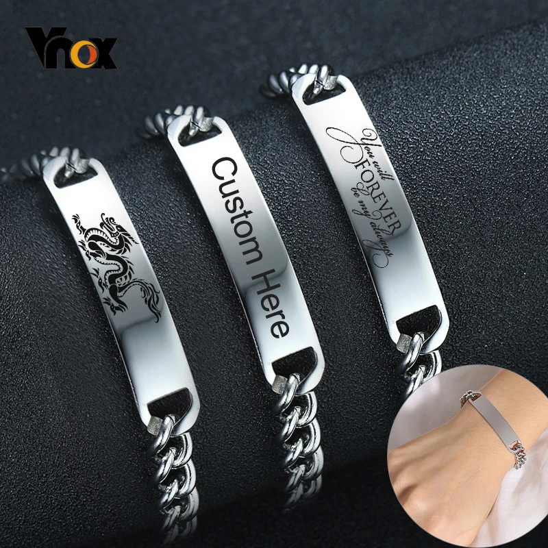 VNOX Customized Black /& Silver Set Stainless Steel Link ID Couples Bracelet for Men Women