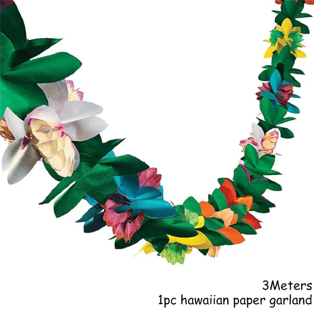 Hawaiian Party Decorations Palm Leaves Bunting Banner Luau Flamingo Summer Tropical Party Decoration Jungle Safari Party Ballons 1set paper flower