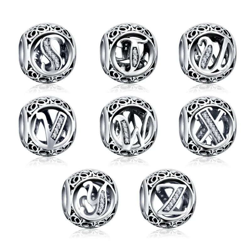 

LByzHan Genuine 925 Sterling Silver Alphabet Letters K Round Metal Beads for Women Jewelry Making Retro Design bijoux C738