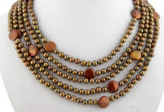 HOT 003362 100" 14mm coffee freshwater round coin pearl necklace