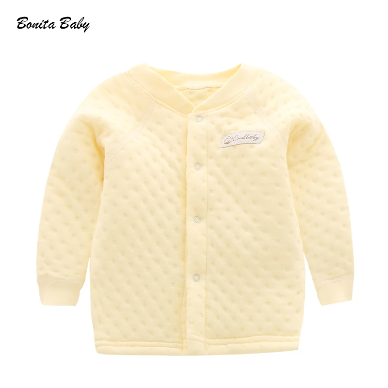 Baby autumn clothes top 0-6 months baby winter warm newborn single piece thick long-sleeved cardigan pajamas 1-3 years old - Цвет: yellow