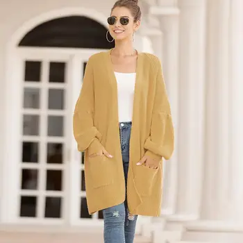 

Knitted Sweater Cardigan Coat Women Plus Size Autumn Casual Long Sleeve Solid Open Front Pocket Cardigan Sueter Mujer 2019