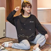 

Cotton Home Suit Long Sleeve Sleep Tops + Pants Lounge Set Sleepwear Women's Pijama De Mujer Nightie Night Pyjama Femme