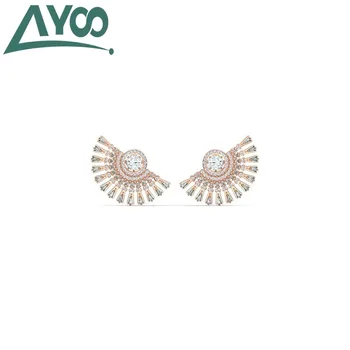 

ayoo high quality 2020 new glamorous retro sparkling heart fan-shaped crystal ballet shape women's earrings female jewelry