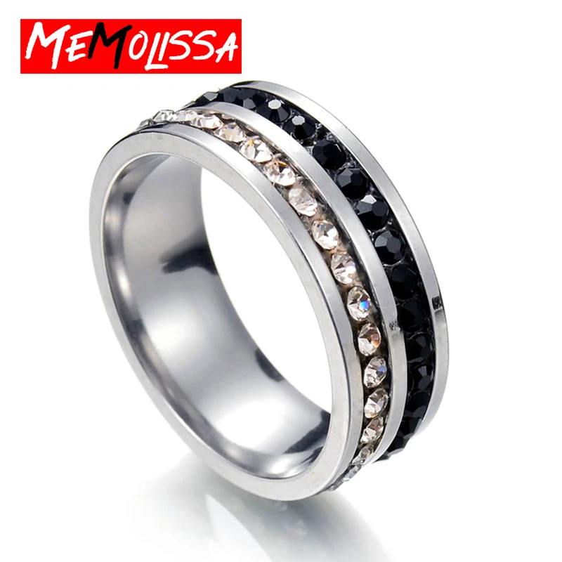 Кольцо MeMolissa Black & Wihte женское из нержавеющей стали с 2 рядами фианитов и