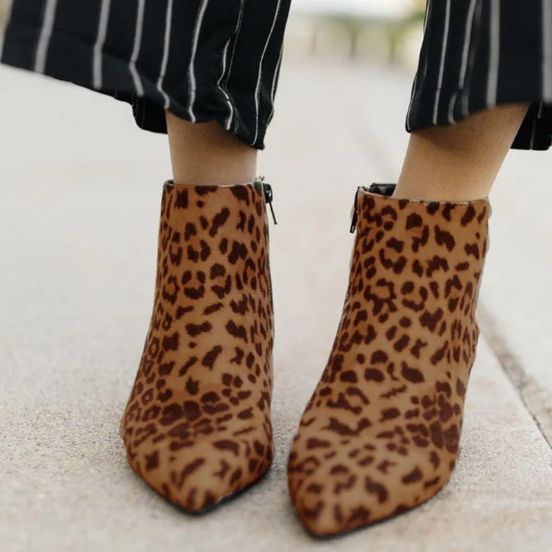 

Adisputent Women Leopard Toe Zip Thick Pointed Boots Shoes High Shoes Boots Woman winter Lady Snow Boots Fashion Classic Boots