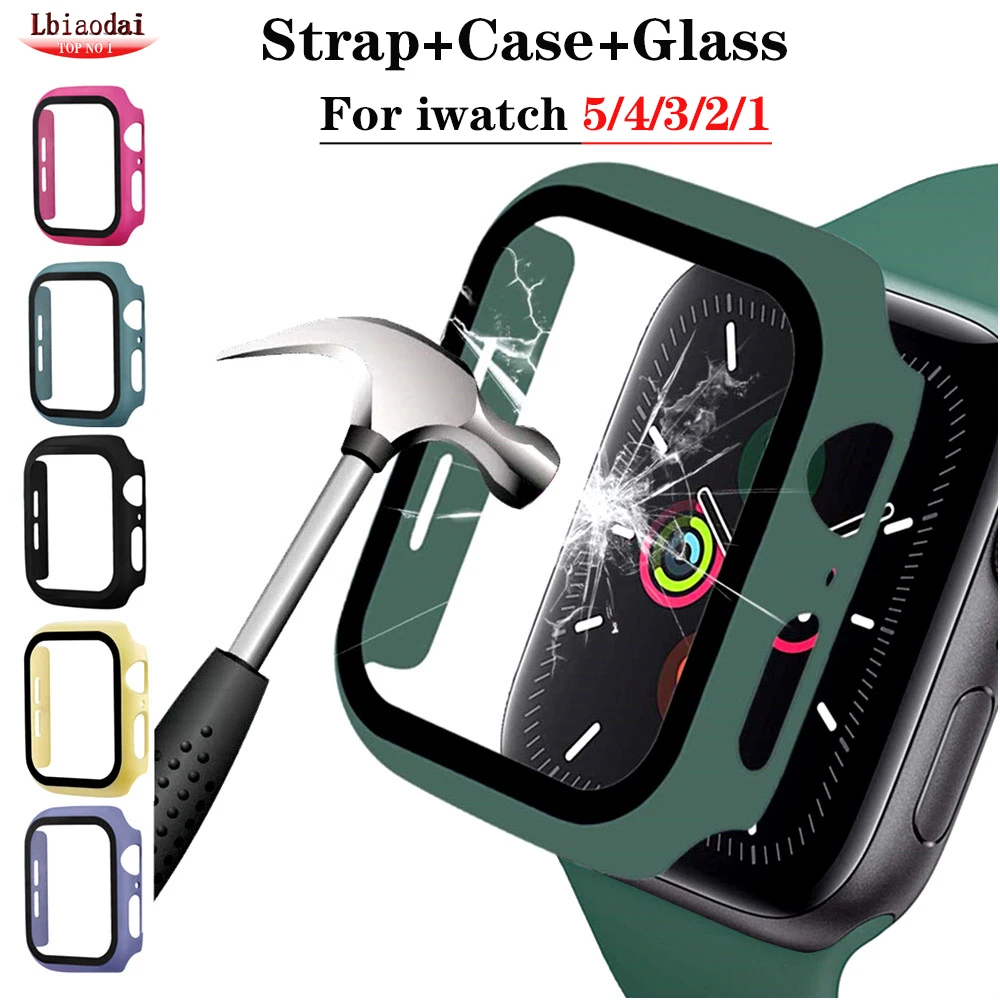

Glass+case For Apple Watch 6 44mm 40mm iWatch 42mm 38mm Tempered bumper Screen Protector+cover for series 6 5 4 3 2 Accessories